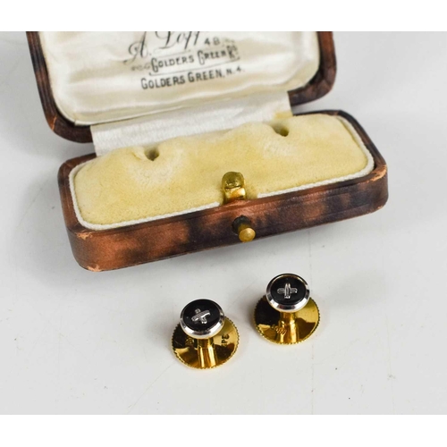 75 - A pair of 18ct white gold and jet collar studs, 2.77g, in fitted case.