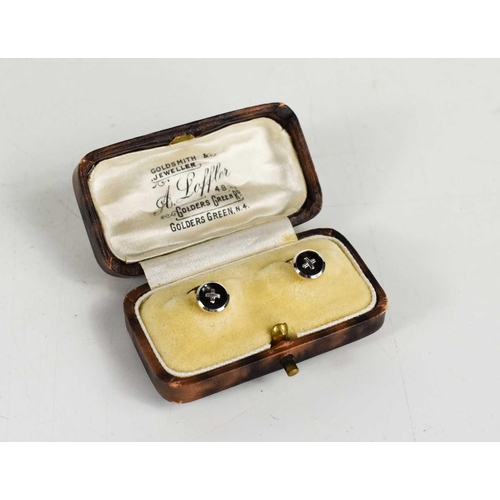 75 - A pair of 18ct white gold and jet collar studs, 2.77g, in fitted case.