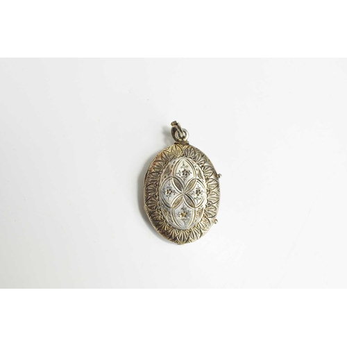 9 - A 19th century continental silver, seed pearl, turquoise, pink paste locket with residual gilding, c... 