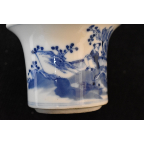 28 - A pair of 19th century Chinese blue and white brush washes, one depicting two figures with a goose, ... 