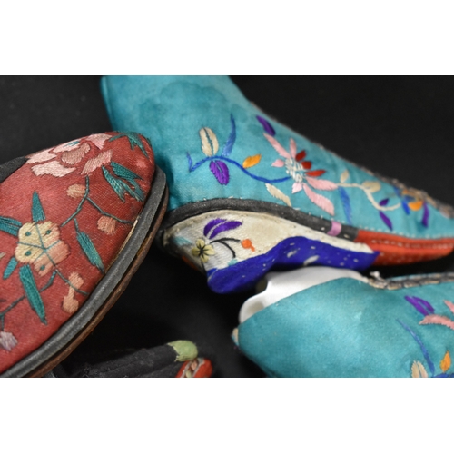 192 - A selection of 19th century Chinese footwear, each handmade and embroidered, including a pair of lot... 