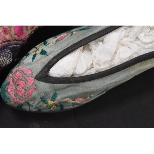 192 - A selection of 19th century Chinese footwear, each handmade and embroidered, including a pair of lot... 