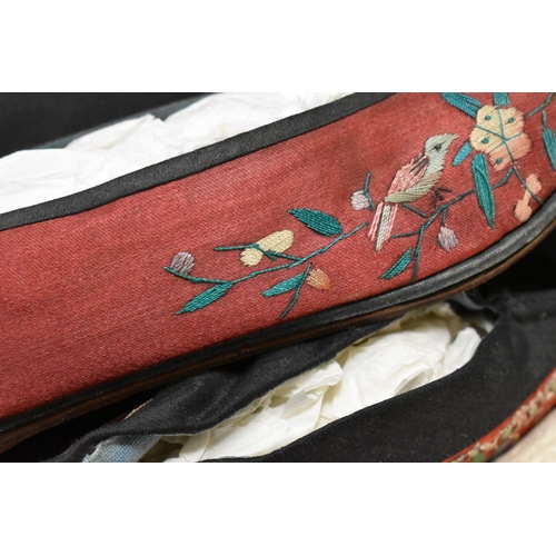 192 - A selection of 19th century Chinese footwear, each handmade and embroidered, including a pair of lot... 