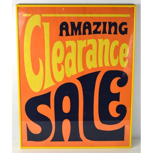 117 - A vintage 1960's/1970's poster, stating 'Amazing Clearance Sale', 70 by 55cm, framed and glazed.