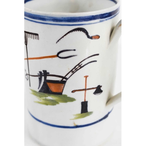 183 - A rare English late 18th / early 19th century tankard, pearlware pottery, depicting wheat sheaf, and... 