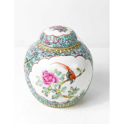 244 - CHARITY LOT: A 20th century Chinese ginger jar, decorated with flowers and birds of paradise, 15cm h... 