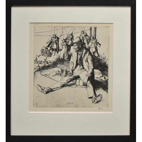 34 - Robert Sargent Austin (1895-1973): Puppet Maker, etching, 18 by 16cm.