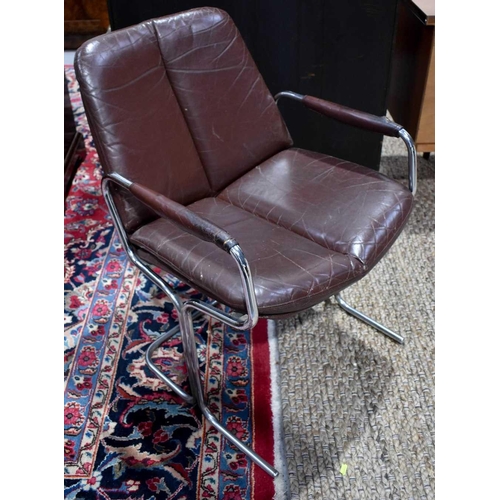 450 - A Tim Bates for Pieff Eleganza leather armchair with tubular chrome frame and brown leather upholste... 