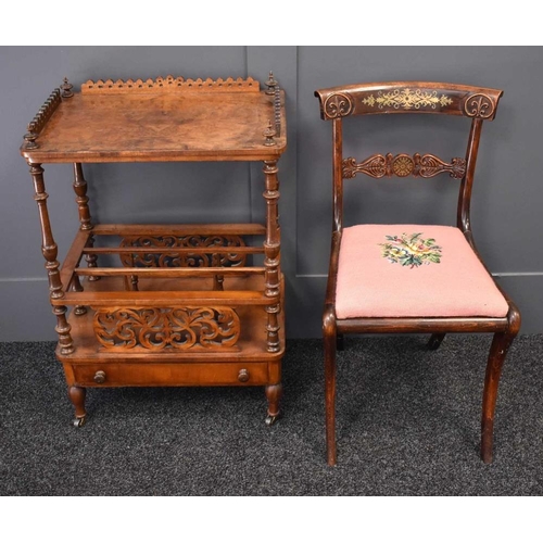 453 - A Regency mahogany brass inlaid single chair with needlework drop in seat together with a 19th centu... 