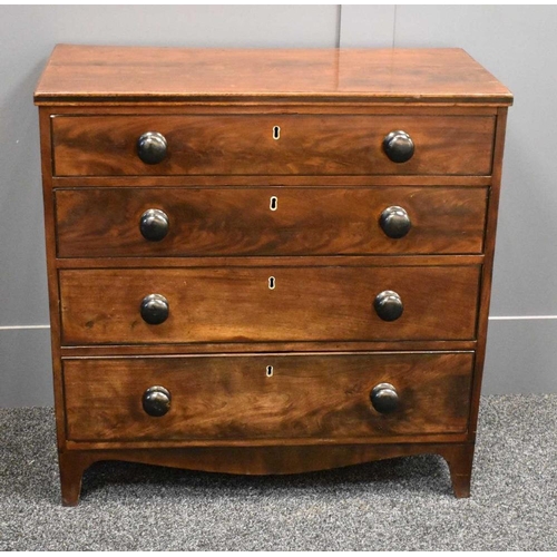 481 - A George III mahogany chest of drawers, the three long graduated drawers with ebony strung borders, ... 