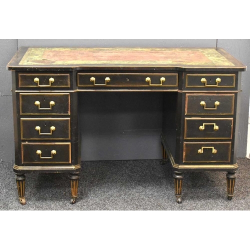 485 - A Regency period ebonised ladies desk, manner of Gillows, with gilt brass handles and beading, and a... 