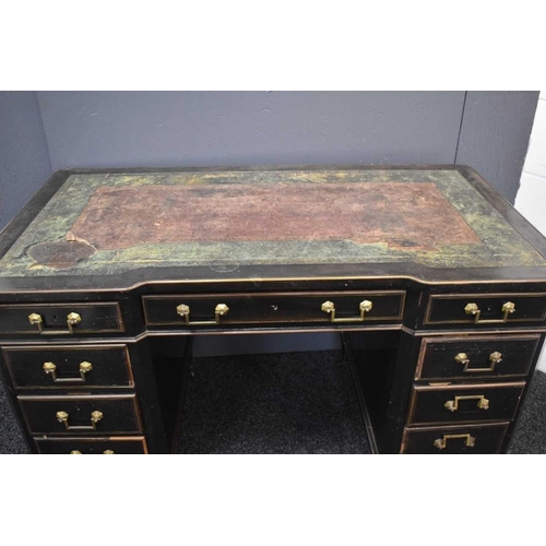 485 - A Regency period ebonised ladies desk, manner of Gillows, with gilt brass handles and beading, and a... 