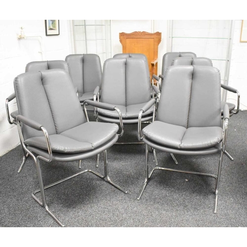 487 - Tim Bates for Pieff: a set of eight Eleganza chairs, each with mushroom leather upholstery on tubula... 