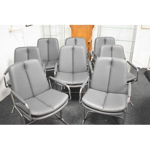 487 - Tim Bates for Pieff: a set of eight Eleganza chairs, each with mushroom leather upholstery on tubula... 