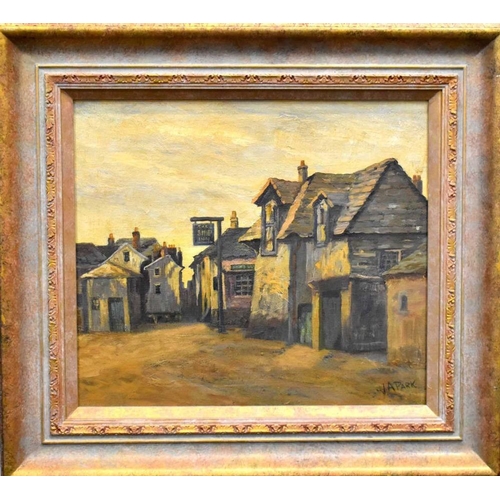 60 - A 20th century oil on canvas, The Ship Inn, signed lower right J A Park, 34 by 39cm.