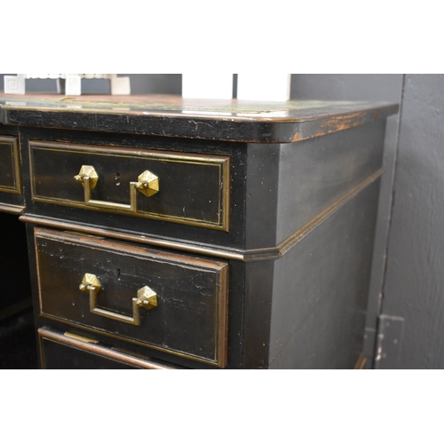 485 - A Regency period ebonised ladies desk, manner of Gillows, with gilt brass handles and beading, and a... 