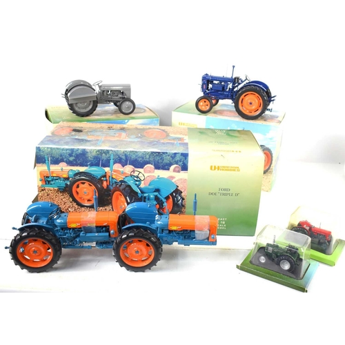 10 - Three boxed 1:16 scale models of tractors by Universal Hobbies comprising of a Ford Doe, Fordson Maj... 