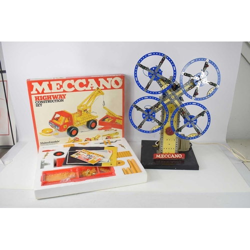 13 - A vintage Meccano shop display model of windmill, in blue and yellow with lights and electric motor,... 