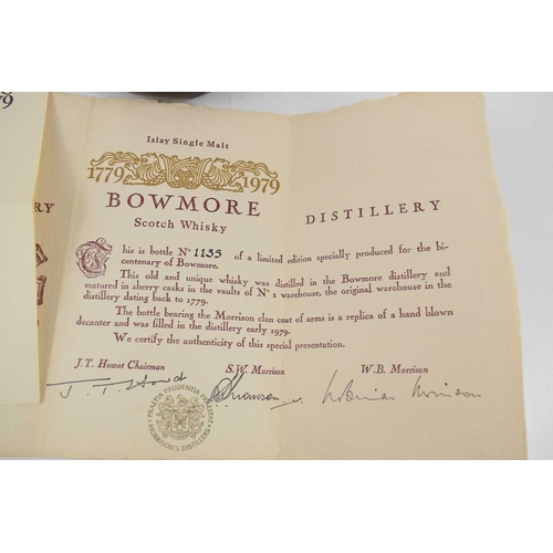 153 - A bottle of Bowmore 1779-1979 Bicentenary single malt Scotch whisky, 43%, 75cl, with relevant paperw... 