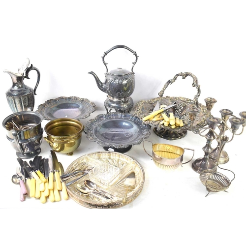 171 - A group of silver plated items to include teapot, dish and other items.