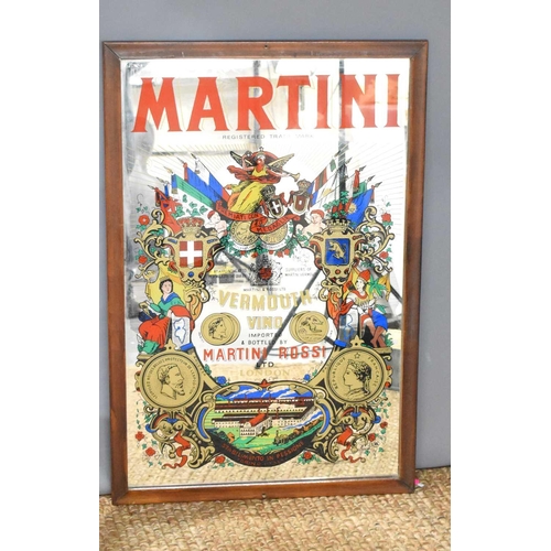 193 - A vintage Martini Rossi glass advertising pub sign, 85cm by 54cm.