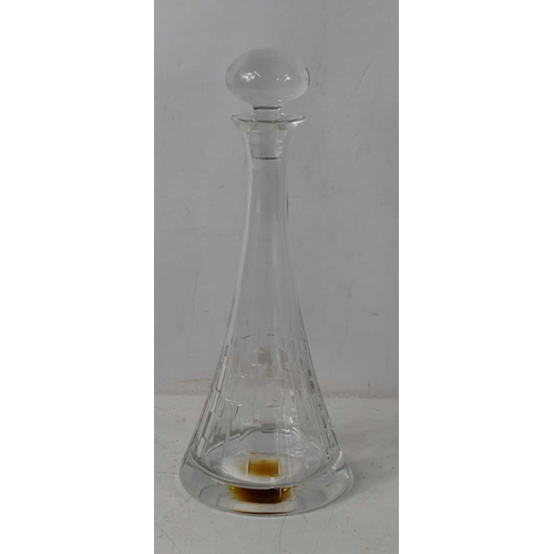 202 - A Dartington glass decanter of trumpet form, with abstract linear cut design and simple domed stoppe... 