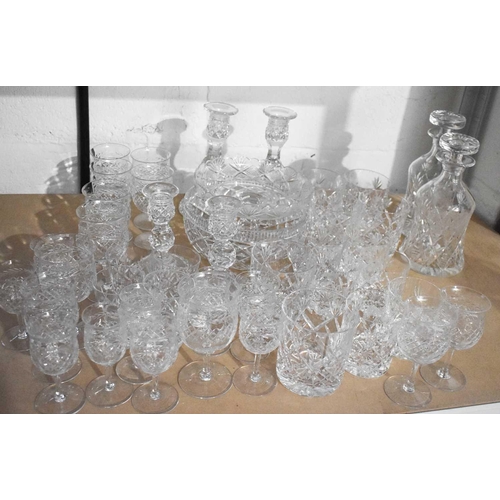 204 - A selection of crystalware, to include whisky tumblers, wine glasses, sherry glasses, pair of candle... 