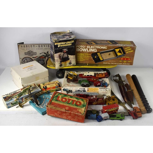 44 - A quantity of toys and games, some vintage, to include a Stretch Legged Stoomdorm by Tomy, Lotto gam... 