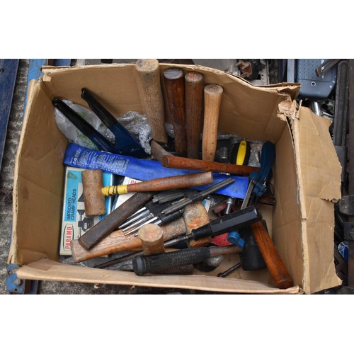 588 - A large group of tools to include sash clamps, hammers, stilsons, router table and other items.