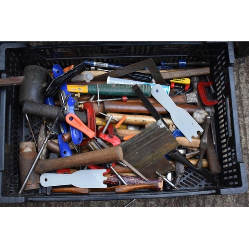 588 - A large group of tools to include sash clamps, hammers, stilsons, router table and other items.