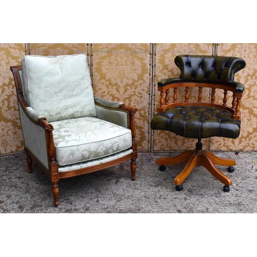 A Wesley Barrell mahogany framed armchair upholstered in Balmoral