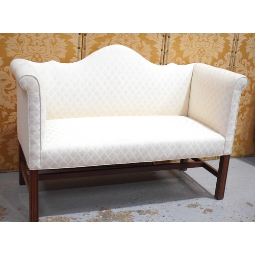 647 - An Edwardian two seater window seat, upholstered in cream fabric, 86cm high by 124cm by 51cm.