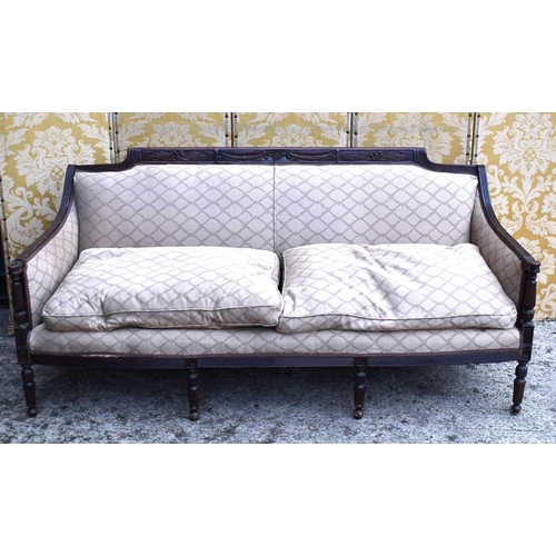 656 - An Edwardian mahogany show wood framed salon sofa, 190cm by 90cm by 82cm.