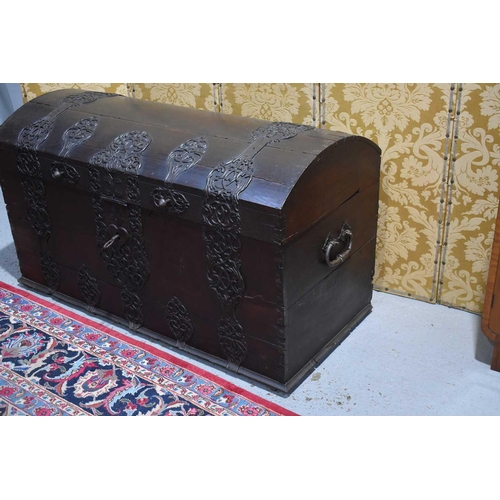 665 - An 18th century Dutch marriage chest of large proportions, with decorative iron strapwork throughout... 