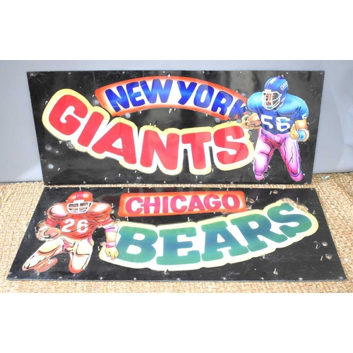 68 - Two American Football advertising / fairground signs, New Tork Giants and Chicago Bears, 143cm by 60... 