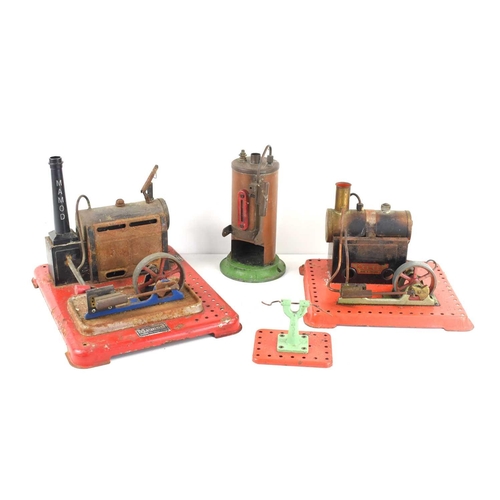 8 - Two Mamod stationary steam engines, one with burner, together with a Burnac vertical steam engine a/... 