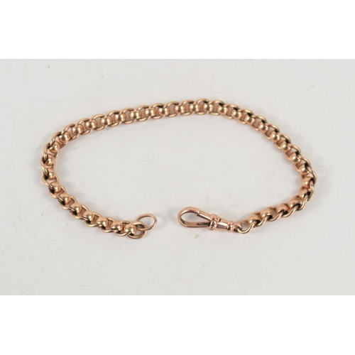 131 - A 9ct rose gold curb link bracelet with crab claw clasp, 12.89g.