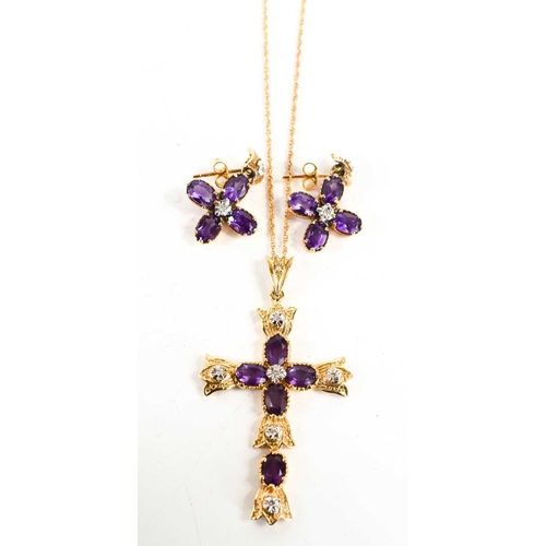 133 - A 14ct gold, diamond and amethyst pendant, the Medici Jewelled Cross, pendant size 5.2 by 2.9cm, on ... 