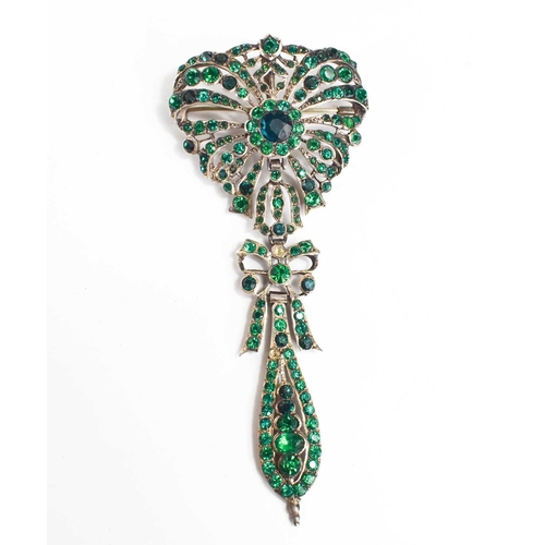 16 - A 19th century French silver and green paste articulated bodice brooch pin, the brooch having a cent... 