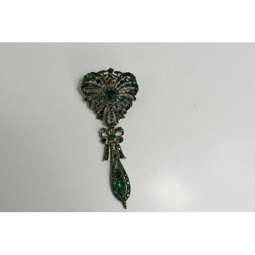 16 - A 19th century French silver and green paste articulated bodice brooch pin, the brooch having a cent... 
