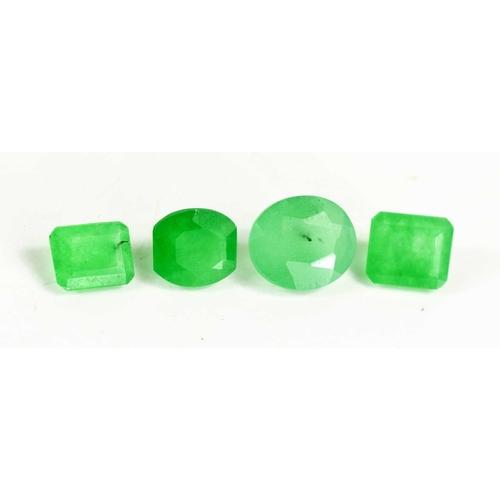 160 - A group of four green gemstones, likely chalcedony stone, emerald oval and cushion cuts, 15ct total ... 