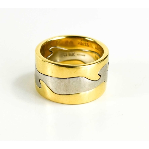 20 - A Georg Jensen 18ct gold Fusion ring by Nina Koppel, the three-parts in yellow and white gold, stamp... 