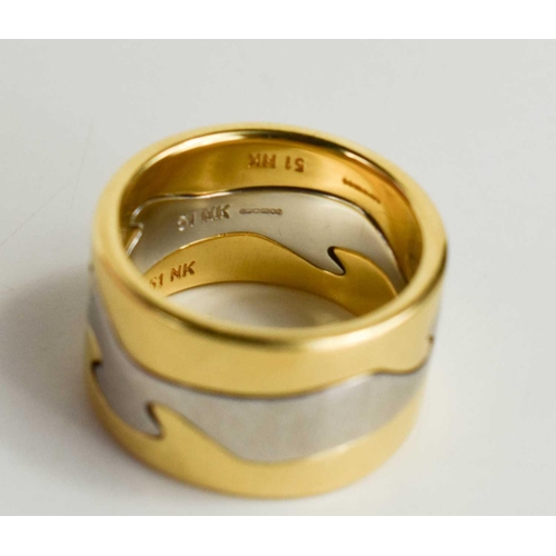 20 - A Georg Jensen 18ct gold Fusion ring by Nina Koppel, the three-parts in yellow and white gold, stamp... 