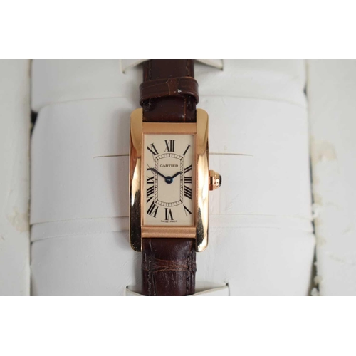 277 - An 18ct gold Cartier Tank Americaine Wristwatch, ref 2503 no133257RX, having a champagne Roman numer... 