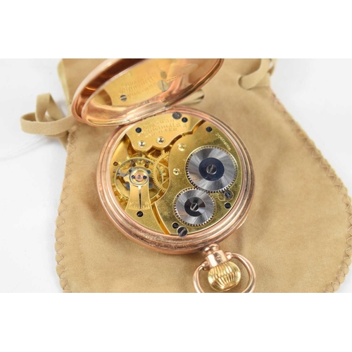 285 - A 9ct gold cased Waltham pocket watch, the watch having a white enamel dial with Roman numerals and ... 