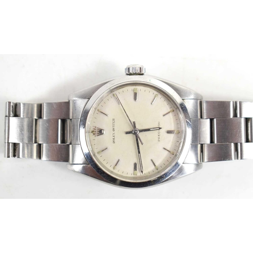 290 - A Rolex precision gents stainless steel watch, ref 6427, circa 1970, with a cream dial with silver b... 