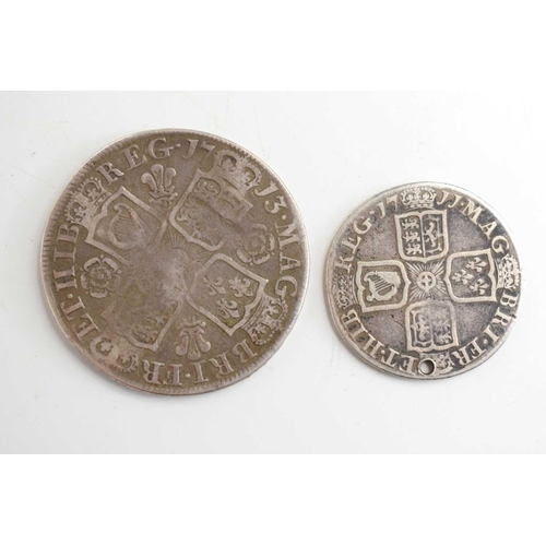 329 - A Queen Anne silver half-crown dated 1713 together with a Queen Anne silver shilling.