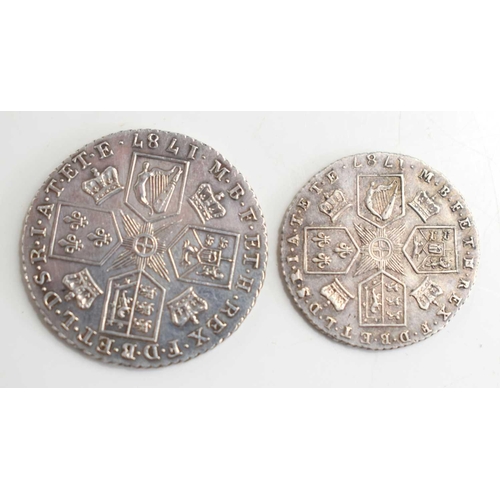 331 - Two George III silver coins, comprising of a shilling and sixpence, both dated 1787.