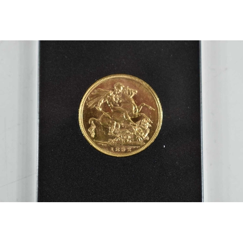 339 - A Victorian gold sovereign, dated 1892, in its capsule, with presentation box and outer box and cert... 