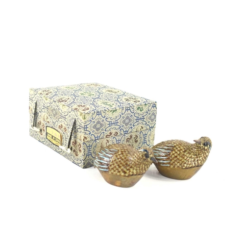 356 - A pair of Su Hai Chinese silver limited edition enamelled Kwelin quail boxes, with detailed feather ... 